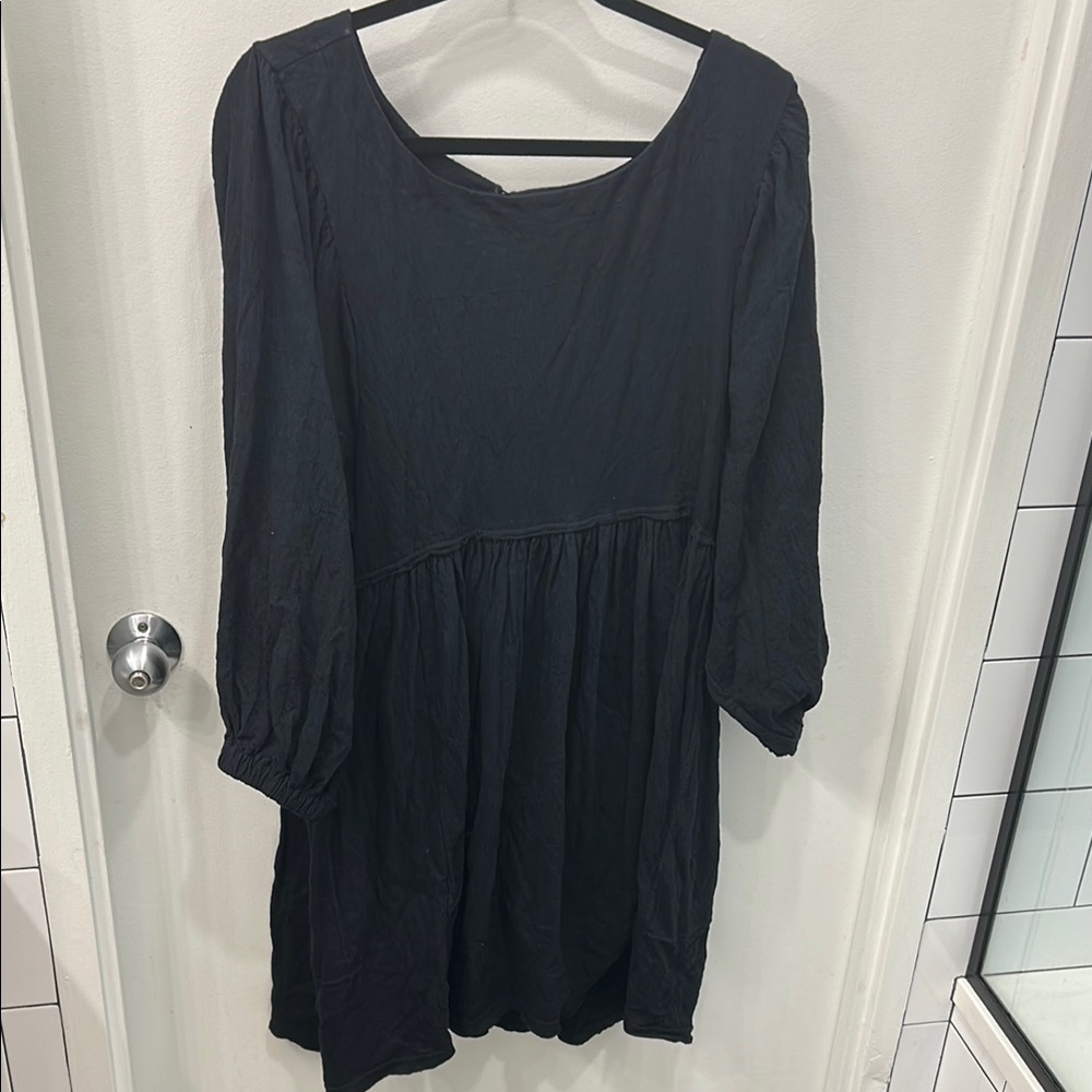 FP Beach Black Long Sleeve Dress textured cotton dress with long sleeves